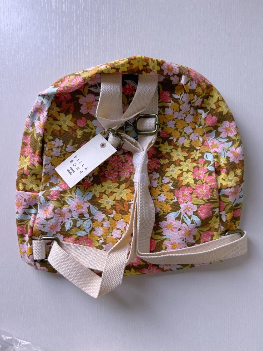 Billabong Mini Mama Jr Canvas Backpack Multi Floral Brown Yellow Pink New School